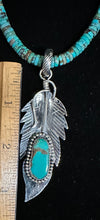 Load image into Gallery viewer, Turquoise Sterling Silver Feather Necklace Pendant
