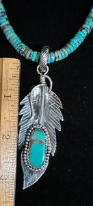 Turquoise Sterling Silver Feather Necklace Pendant