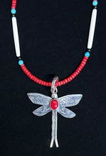 Load image into Gallery viewer, Red Coral Sterling Silver Dragonfly Necklace Pendant
