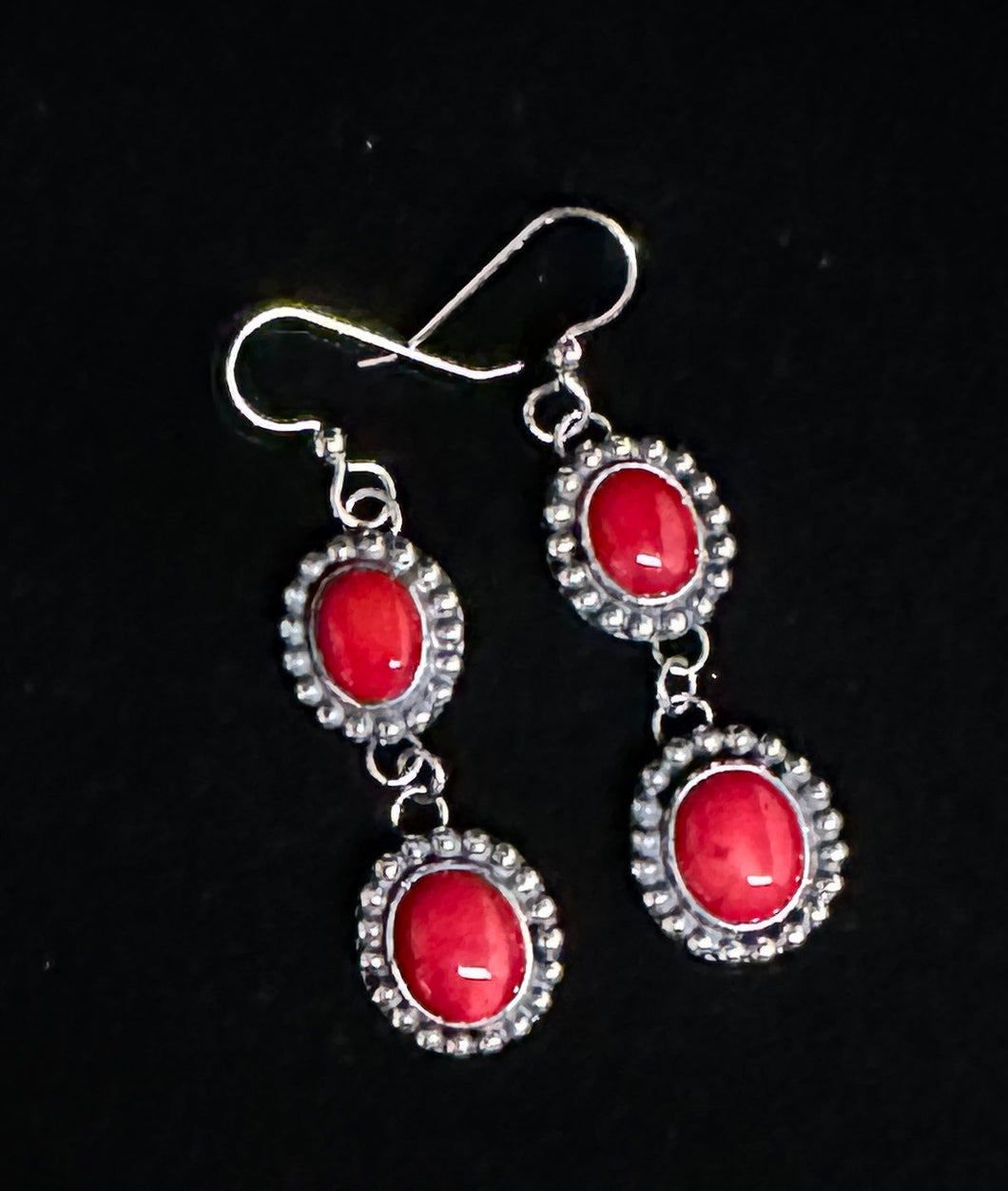 Red Coral Sterling Silver Earrings