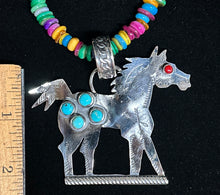 Load image into Gallery viewer, Turquoise &amp; Red Coral Sterling Silver Horse Necklace

