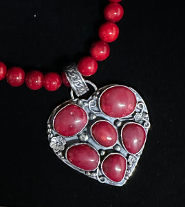 Red Coral Sterling Silver Heart Necklace