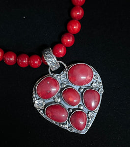 Red Coral Sterling Silver Heart Necklace