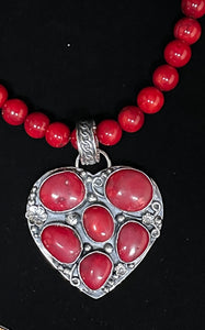 Red Coral Sterling Silver Heart Necklace