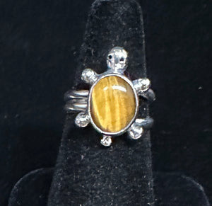 Tiger Eye Sterling Silver Turtle Ring
