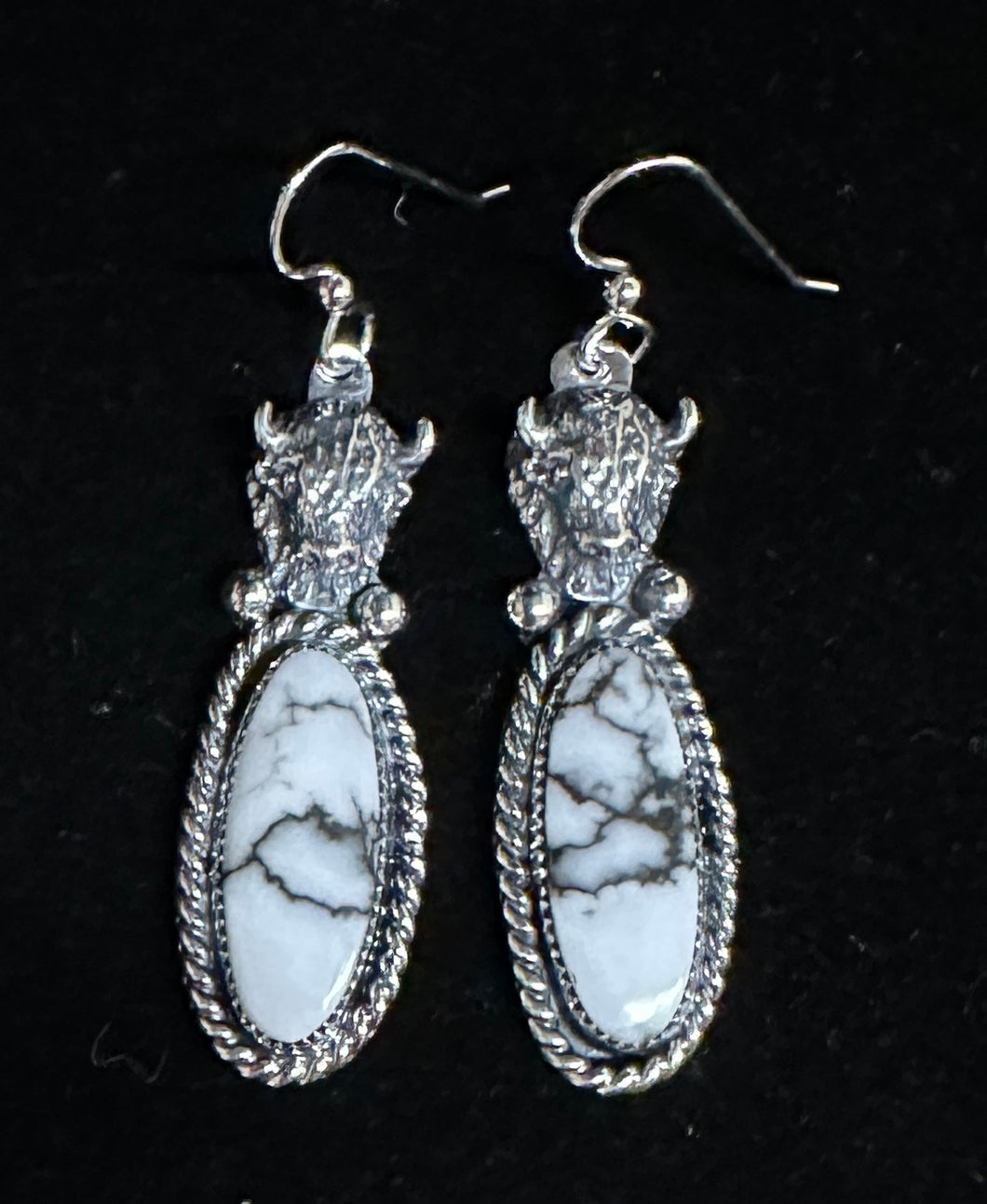White Buffalo Turquoise Sterling Silver Buffalo Earrings
