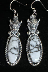 White Buffalo Turquoise Sterling Silver Buffalo Earrings