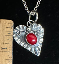 Load image into Gallery viewer, Red Coral Sterling Silver Heart Necklace Pendant
