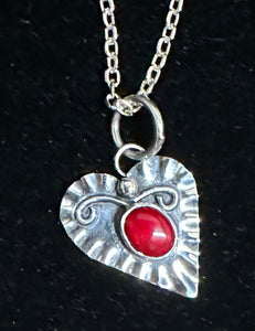 Red Coral Sterling Silver Heart Necklace Pendant