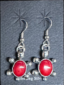 Red Coral Sterling Silver Turtle Earrings