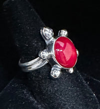 Load image into Gallery viewer, Red Coral Sterling Silver Turtle Ring
