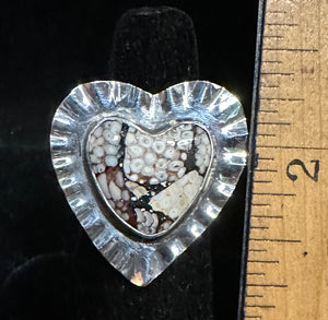 Snakeskin Agate Sterling Silver Heart Ring