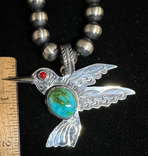 Load image into Gallery viewer, Sonoran Gold Turquoise &amp; Coral Sterling Silver Hummingbird Necklace Pendant
