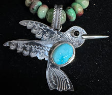 Load image into Gallery viewer, Sonoran Gold Turquoise &amp; Black Onyx Sterling Silver Hummingbird Necklace
