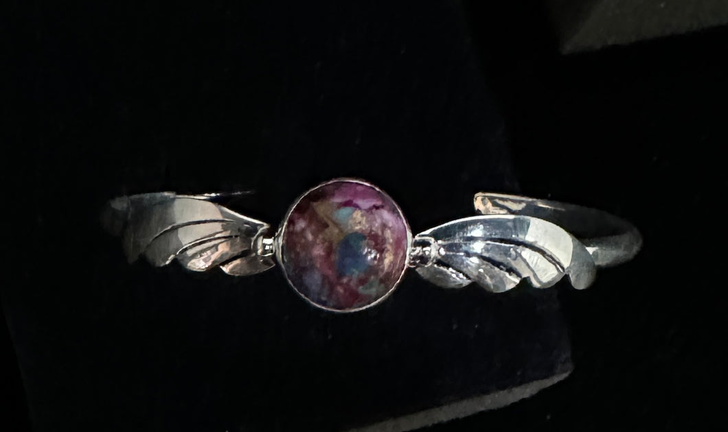 Purple Spiny Oyster & Turquoise Sterling Silver Bracelet