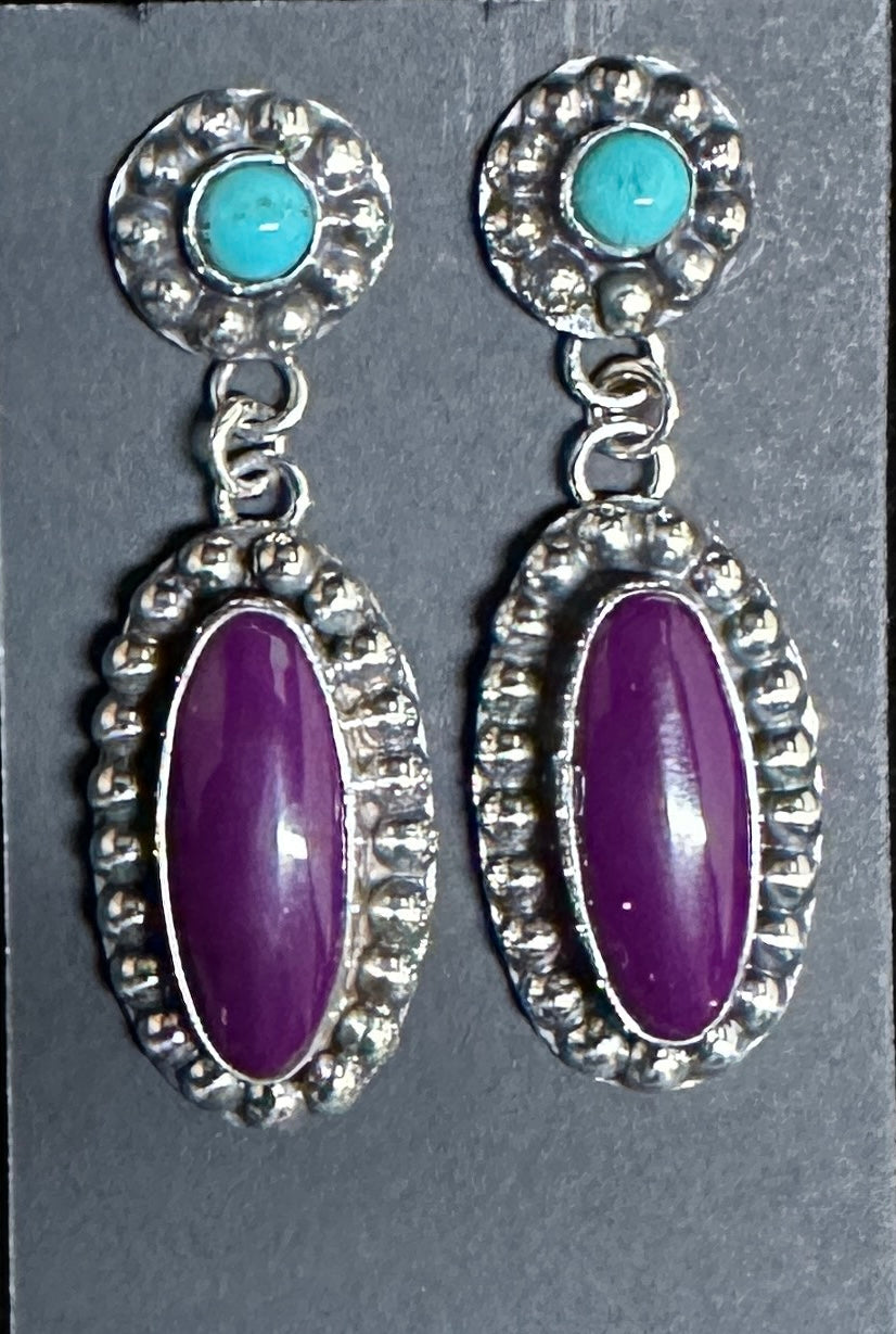 Sugilite & Turquoise Sterling Silver Earrings