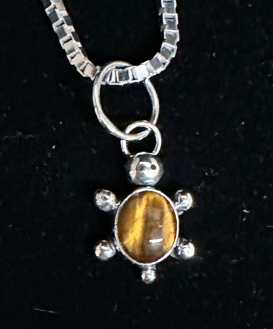 Tiger Eye Sterling Silver Turtle Necklace Pendant