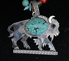 Load image into Gallery viewer, Turquoise and Black Onyx sterling silver buffalo Necklace Pendant
