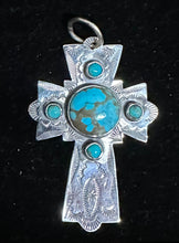 Load image into Gallery viewer, Turquoise Sterling Silver Cross Necklace/Pendant
