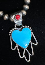 Load image into Gallery viewer, Turquoise and Red Coral Sterling Silver Heart Necklace Pendant
