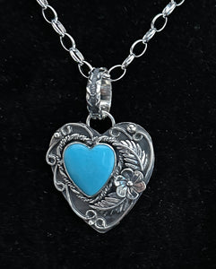 Turquoise Sterling Silver "My Compassionate Heart" Necklace Pendant