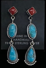 Load image into Gallery viewer, Turquoise &amp; Red Coral Sterling Silver Earrings
