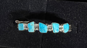 Turquoise Five Stone Sterling Silver Bracelet