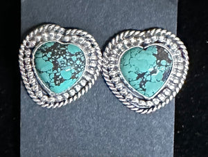 Turquoise Sterling Silver Heart Post Earrings
