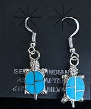 Load image into Gallery viewer, Turquoise Inlay Sterling Silver Turtle Earrings
