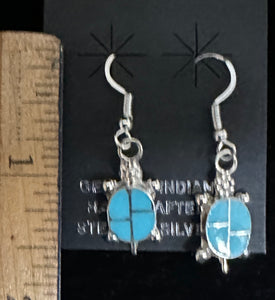 Turquoise Inlay Sterling Silver Turtle Earrings