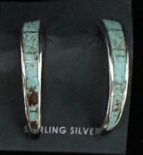 Load image into Gallery viewer, Turquoise Inlay Sterling Silver Hoop Post Earrings
