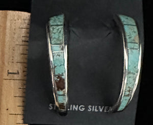 Turquoise Inlay Sterling Silver Hoop Post Earrings