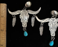 Load image into Gallery viewer, Turquoise Sterling Silver Longhorn Feather Post Earrings
