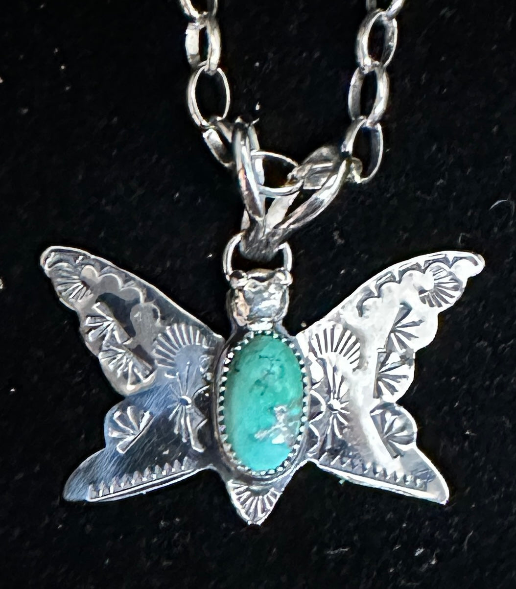 Turquoise Sterling Silver Butterfly Necklace Pendant