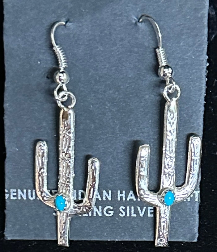 Turquoise Sterling Silver Cactus Earrings