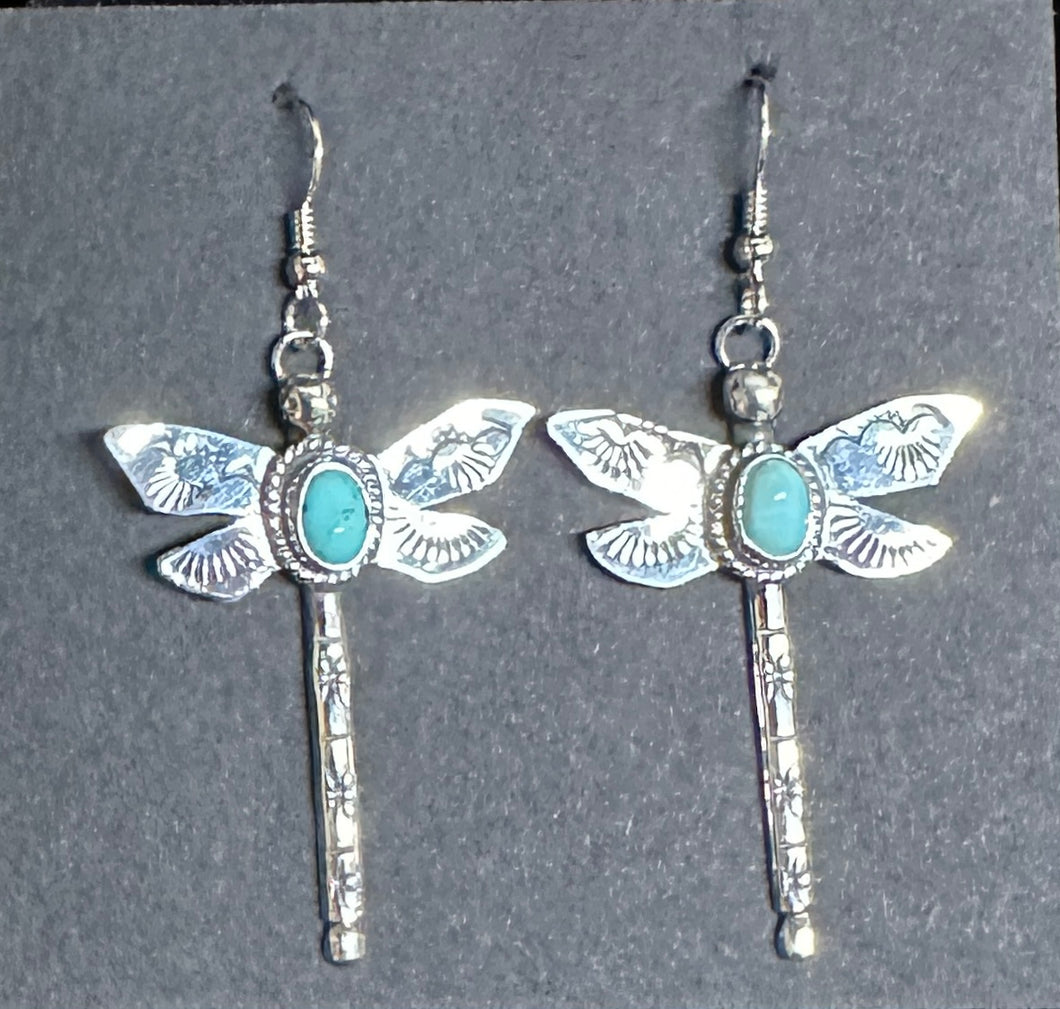 Turquoise Sterling Silver Dragonfly Earrings