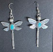Load image into Gallery viewer, Turquoise Sterling Silver Dragonfly Earrings
