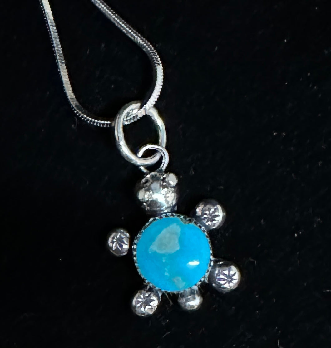 Turquoise Sterling Silver Turtle Necklace Pendant