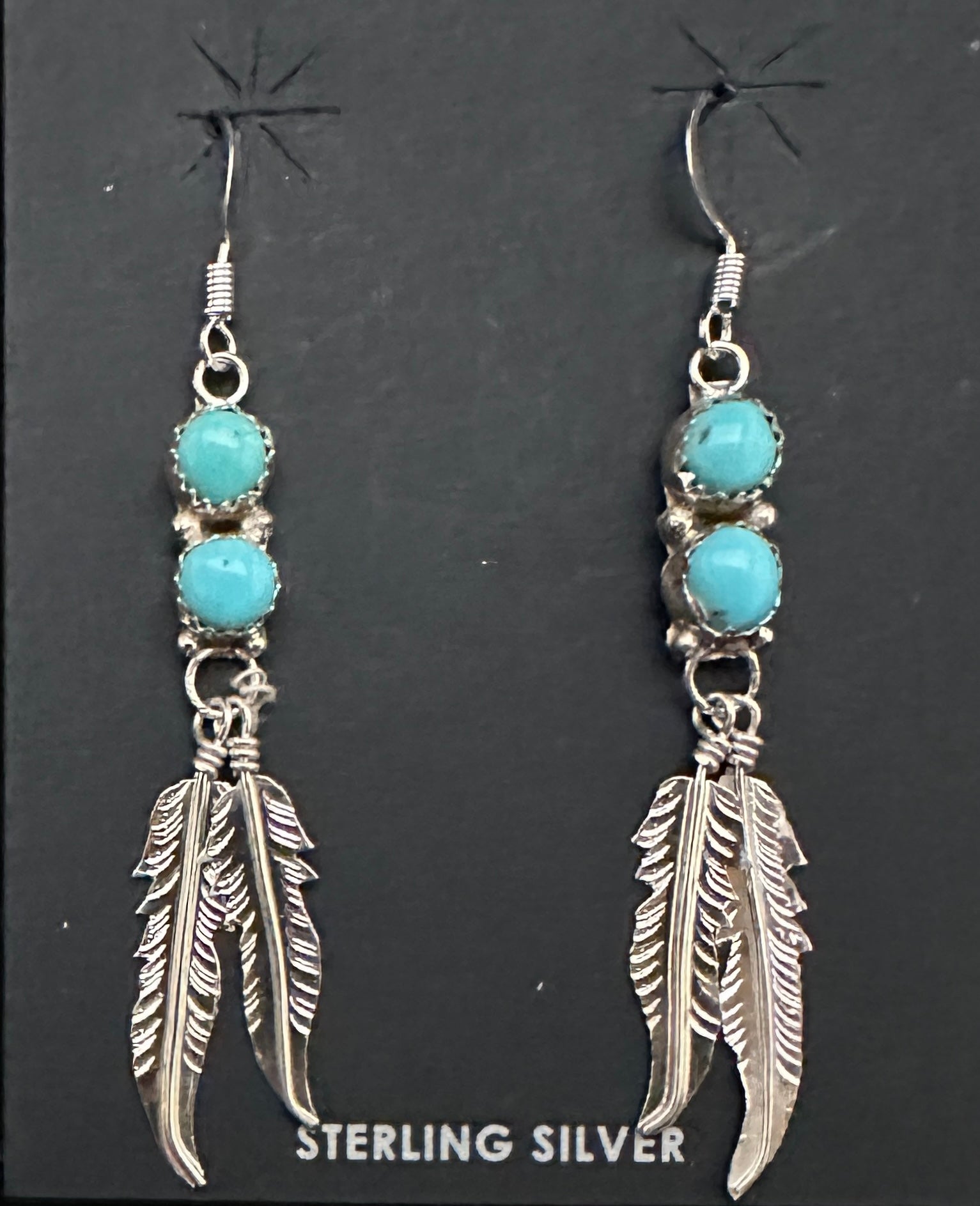 Feather and Turquoise Earrings - New Moon