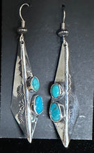 Load image into Gallery viewer, Turquoise Sterling Silver Hand Stamped Earrings
