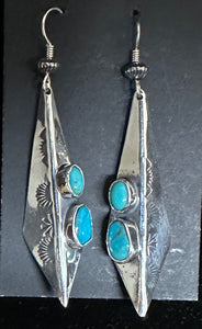 Turquoise Sterling Silver Hand Stamped Earrings