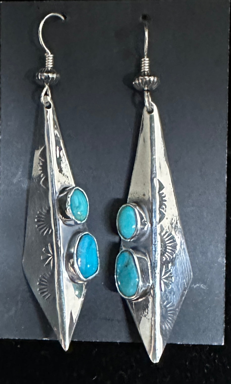 Turquoise Sterling Silver Hand Stamped Earrings