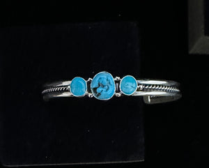 Turquoise Three Stone Sterling Silver Bracelet