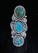 Load image into Gallery viewer, Turquoise Three Stone Sterling Silver Ring
