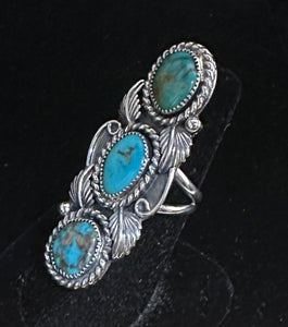 Turquoise Three Stone Sterling Silver Ring