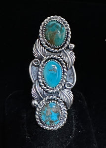 Turquoise Three Stone Sterling Silver Ring