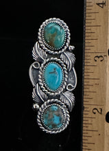 Load image into Gallery viewer, Turquoise Three Stone Sterling Silver Ring
