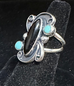 Black Onyx & Turquoise Sterling Silver Ring