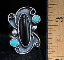 Load image into Gallery viewer, Black Onyx &amp; Turquoise Sterling Silver Ring
