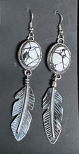 Load image into Gallery viewer, White Buffalo Turquoise Sterling Silver Feather Earrings
